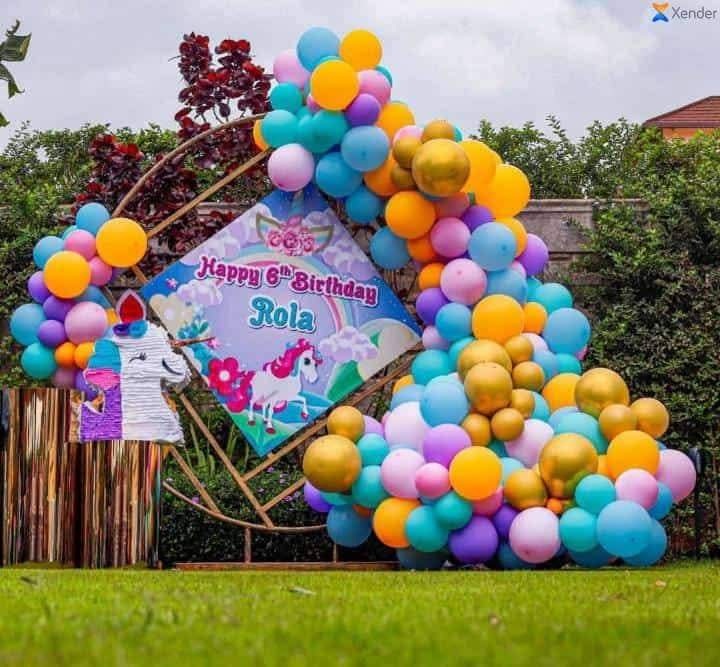 The Luxe Geometry Hula Hoop Backdrop and Cake Stand with Balloons Styling for Hire for a kids birthday party in Nairobi - view 3