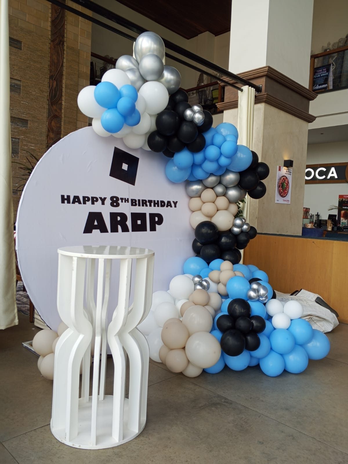 Luxe Round Board Balloon Arch and Pedestal Cake Stand with Themed Balloons Decor for Hire for a kids birthday party in Nairobi - view 2