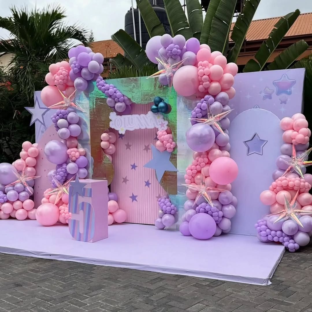 Party Balloons Wall Of Elegance, Triple Door Balloons Backdrop and VIP Stage for Hire for a kids birthday party in Nairobi