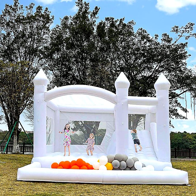 White Bouncing Castle with Balloons for Hire for hire at kids birthday party in Nairobi