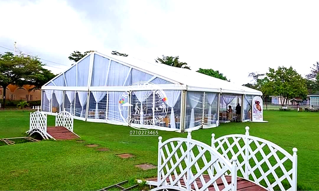 A Frame Miluxe Tent 20x5m Section for Hire – 100 Seater shading a kids birthday party in Nairobi - view 5