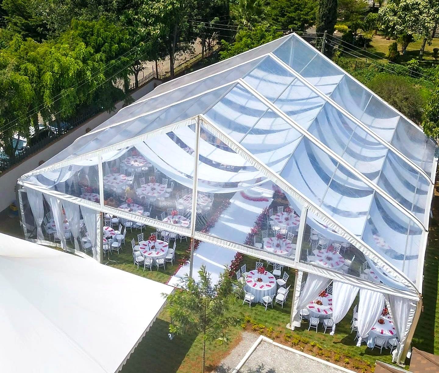 A Frame Miluxe Tent 20x5m Section for Hire – 100 Seater shading a kids birthday party in Nairobi