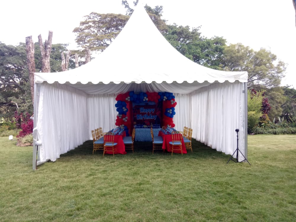 B Line Pagoda Tent 6x6m for Hire – 50 Seater shading a kids birthday party in Nairobi