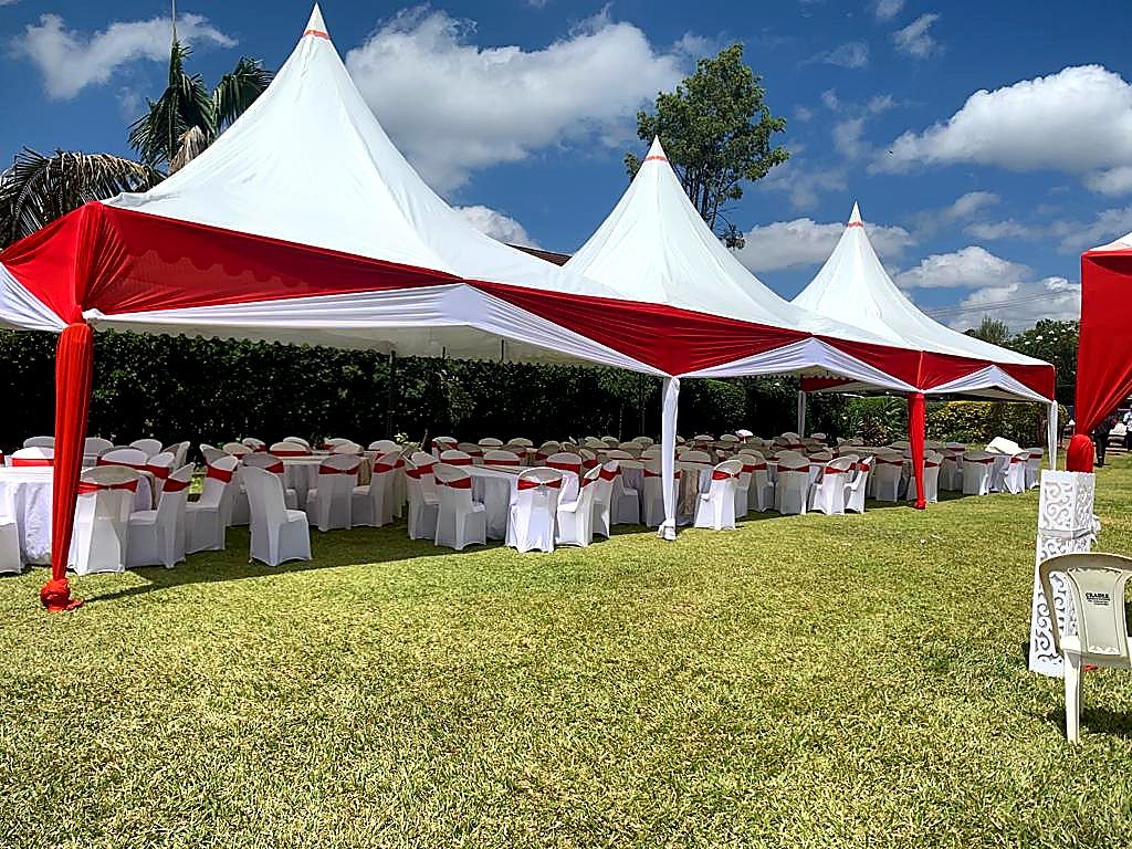 High Peak Draped Tent 6x12m for Hire – 100 Seater shading a kids birthday party in Nairobi